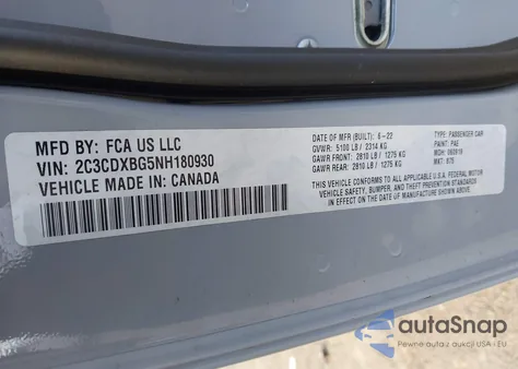 2022 Dodge Charger Sxt Rwd z USA, uszkodzony, nr VIN 2C3CDXBG5NH180930